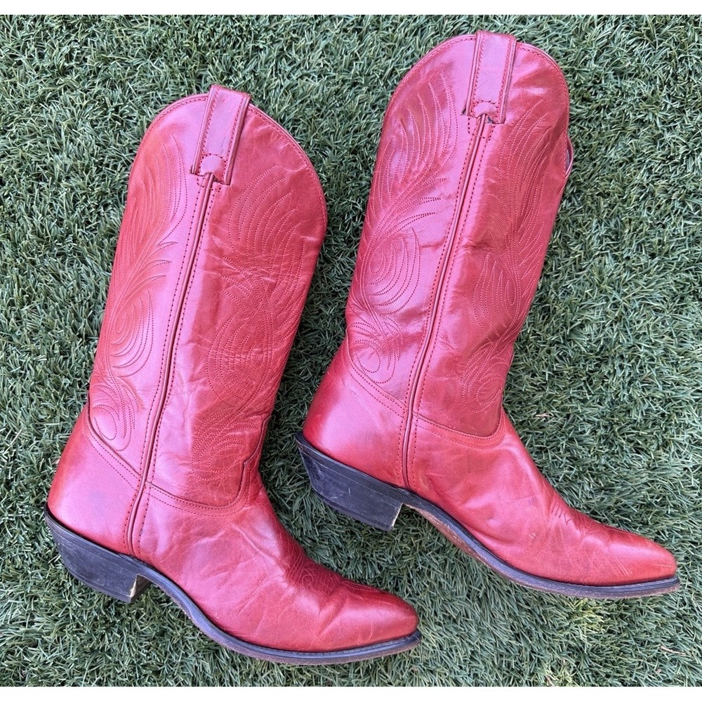 Code West Vintage Red Western Women's Size 8 M Point Toe Leather Cowgirl Boots